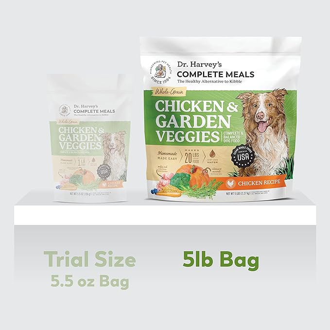 Dr. Harvey's Chicken & Garden Veggies Dog Food, Whole-Grain Dehydrated Dog Food with Freeze-Dried Chicken (5 Pounds)