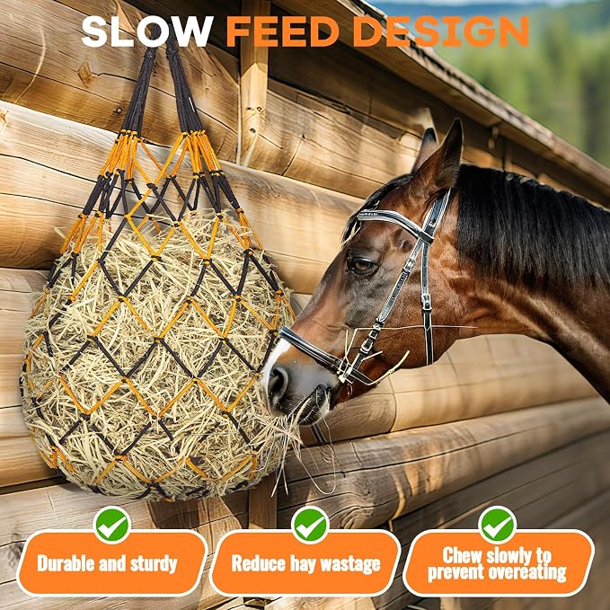 YedsIntu 3 Pcs Hay Bags for Horses, Hay Nets for Horses Goat Sheep,Goat Hay Feeder for Slower Feeding,Strong Load-Bearing Hay Bag Hanging for Horse Stable Trailer (Black and Yellow)