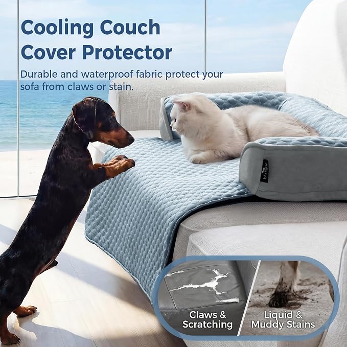 X-Large Cooling Dog Bed Mat - 45 x 37 inch Waterproof Couch Cover for Dogs Washable, Non-Slip Bottom Self Cooling Mat for Dogs, Durable & Non-Gel, Dog Couch Bed for Sofa Floor Car, Light Blue