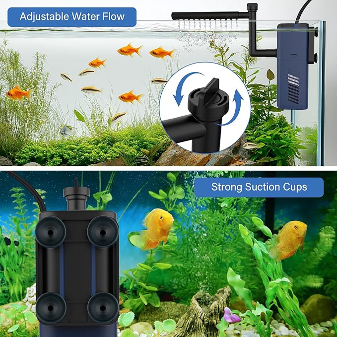 fishkeeper Aquarium Internal Filter,Adjustable Submersible Fish Tank Filter with 135GPH Water Flow, Ultra Quiet Biochemical Sponge Filter for 25-100 Gallon Tank(5W)