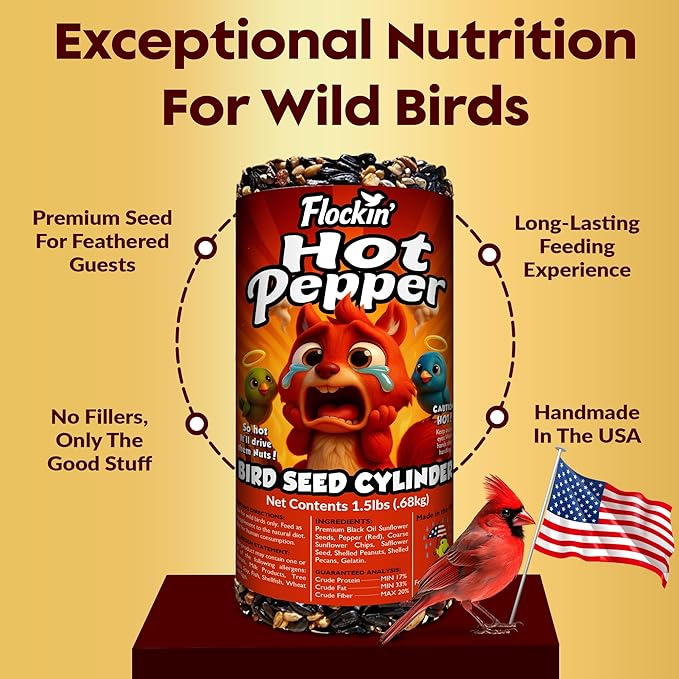 Hot Pepper Bird Seed Cylinders with Hole – Spicy Birdseed to Reduce Squirrels – Bird Seeds for Outside Wild Birds – No Mess Birdseed – Hot Birdseed, No Filler – USA Made (4" x 7.75") 2 Pack