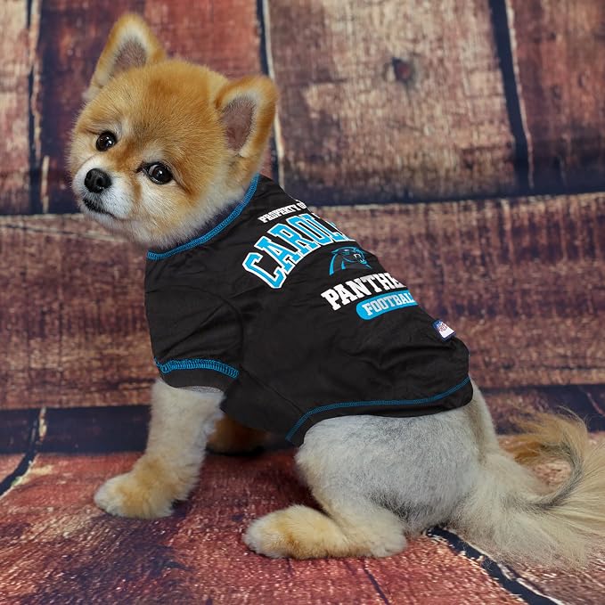 NFL Carolina Panthers Dog T-Shirt for Pets, Size Small. Officially Licensed Pet Shirt with Team Logo, Soft Stretchable Comfort Fit Apparel for Dogs & Cats