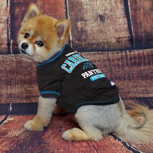 NFL Carolina Panthers Dog T-Shirt for Pets, Size Small. Officially Licensed Pet Shirt with Team Logo, Soft Stretchable Comfort Fit Apparel for Dogs & Cats