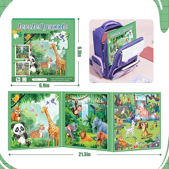 Magnetic Puzzles for Toddlers 3-5, 75-Pieces Travel Toys, Animal Jungle Puzzles Ages 4-6, Educational Learning Magnets, Road Car Trip & Airplane Activities Toys for 3 4 5 6 7 Girls Boys Gift