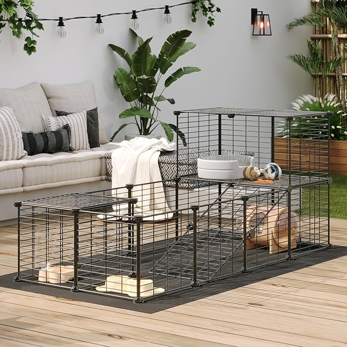 HOOBRO 24 Panels Guinea Pig Cage with Waterproof Mat, Small Animal Playpen, Rabbit Cage, Bunny Cage, Chicken Cage, Pet Playpen, Indoor Outdoor Yard Fence, 57 x 31.5 x 23.6 Inches, Black BK03PP03