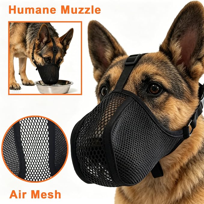 Dog Muzzle for Large Medium Small Sized Dogs Soft Mesh Muzzles for Grooming Anti Scavenging Biting Chewing Breathable Adjustable Mouth Guard Cover (Black, XL)