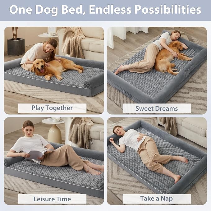 BFPETHOME Orthopedic Washable Dog Beds Large Sized Senior Dog for Comfy Sleeping with Removable Cover, Waterproof Big Soft Pet Couch Bed for Dogs Relax