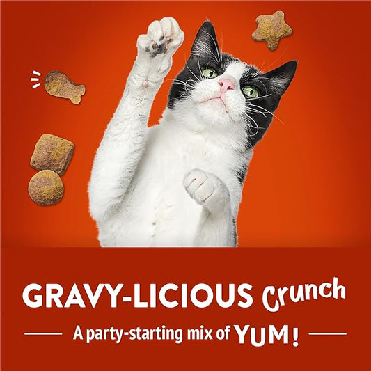Purina Friskies Party Mix Gravy-Licious Crunch Chicken and Gravy Flavors Cat Treats - 30 oz Canister