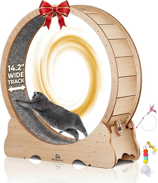 Cat Exercise Wheel, 53" XXL Large Cat Treadmill with 7:3 Golden Ratio Design, Quiet and Sturdy Running Wheel with Detachable Carpet for Indoor Cats