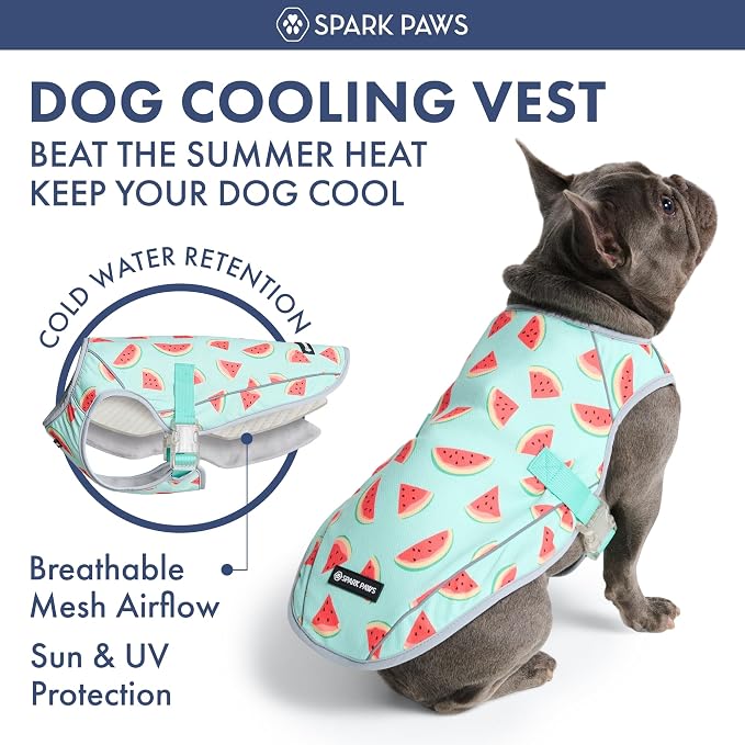 Spark Paws Dog Cooling Vest - SPF 50 UV Sun Protection - Summer Heat Relief Gear for Dogs, Lightweight, Evaporative Cooling - Dog Anxiety Relief Vest During Hot Days - Watermelon - Size M