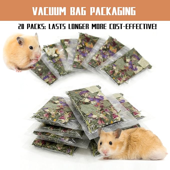 10 Pack Natural Timothy Hay, Bunny Chew Toy, Bunny Crisp Treat, Herbal Flowers Timothy Hay Food for Cleaning Teeth for Rabbit, Guinea Pig, Hamster, Chinchilla Rat, Gerbils, Small Animals