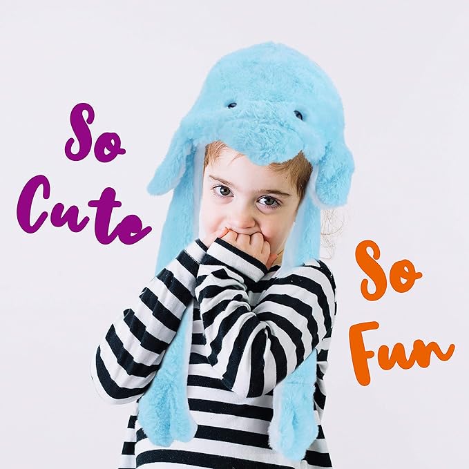 Bubblepompom Animal Hat with Ears Moving Jumping Pop Up Beating Hat Plush Holiday Cosplay Dress Up Funny Gift for Kids