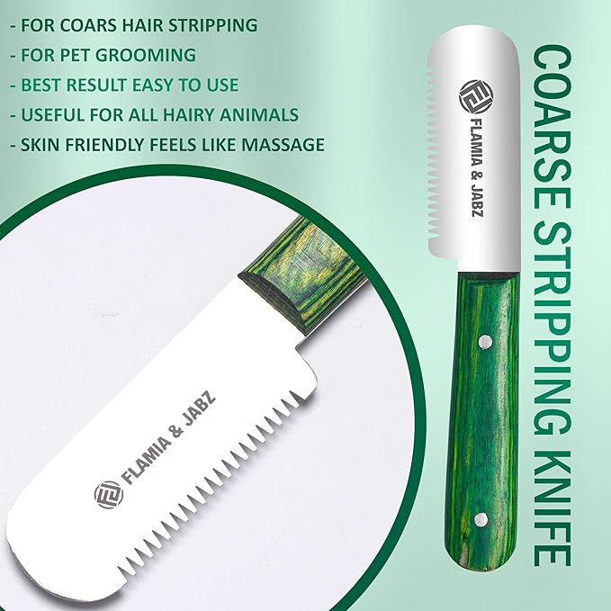 FLAMIA & JABZ FJ Professional Stripping Knife, Right handed, 3 inch blade (Stainless Steel) (Coarse, Green)