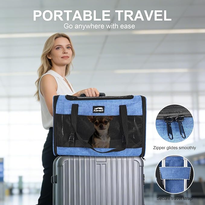 Soft Sided Cat Carrier for Large Cats, Pet Carrier for 2 Cats or Small Dogs Up to 25Lbs, Large Cat Carrier with Shoulder Strap, Cat Car Carrier with Safety Buckle & Cushion, 20x13x13 inches, Blue