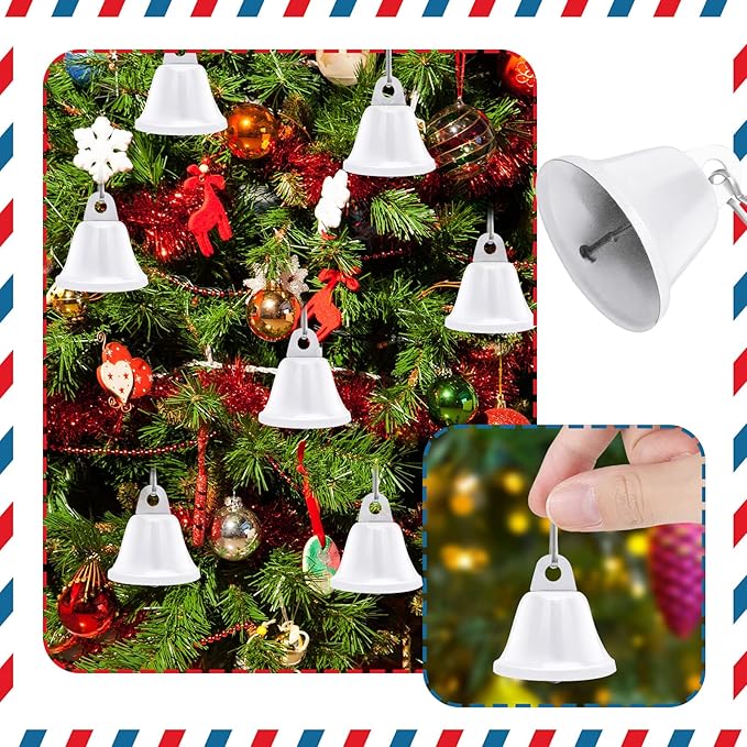 Gejoy 30 Pieces Craft Small Brass Bells for Crafts Mini Vintage Bells with Spring Hooks Tiny for Hanging Wind Chimes Making Dog Training Doorbell Wedding Decor, 1.65 x 1.5 Inch (White)