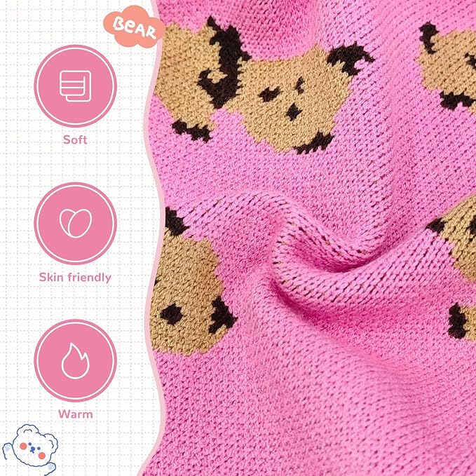 ABRRLO Small Dog Sweaters Cute Bear Dog Cardigans Clothes for Small Medium Dogs Boy Girl Puppy Cat Knitting Cardigan Outfits Dogs Winter Coats Warm Pet Doggy Clothes Soft Knitwear (Pink, X-Small)