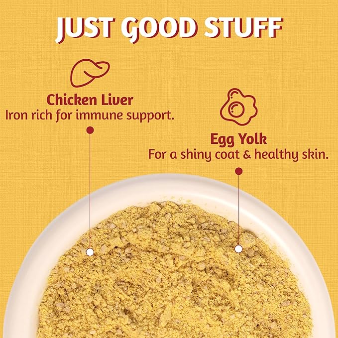 Just Try 4.23 OZ Cat & Dog Food Toppers with Chicken Liver Freeze Dried Egg Yolk for Picky Eaters Iron Support Grain Free High Protein Meal Toppers