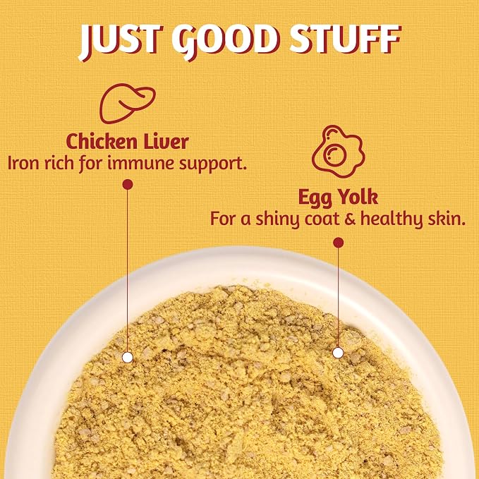 Just Try 10.58 OZ Chicken Liver & Egg Yolk Sprinkles Dog and Cat Food Toppers Mixers with Freeze Dried Egg Yolk, High Protein & Iron Support