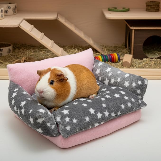 Guinea Pig Sofa Bed, Soft Cute Star Small Animal Sleeping Bed Also for Rabbit, Bunny, Chinchilla, Hedgehog,Hamster, Washable Fleece Guinea Pig Cage Bedding