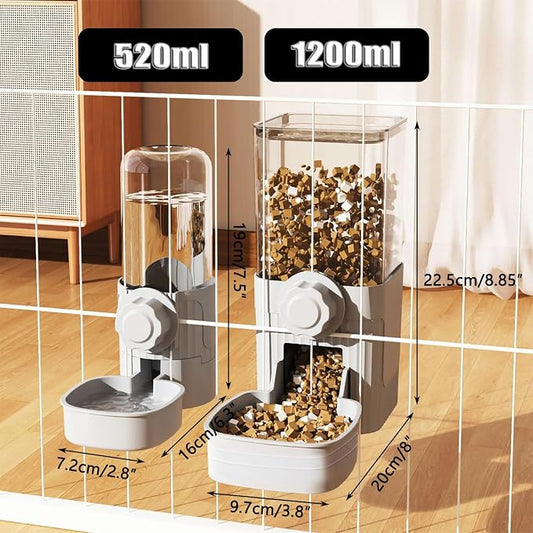 Hanging Automatic Food Water Dispenser,Rabbit Feeder Guinea Pig Water Bottle Food Feeder for Ferret Guinea Pig Rabbit Bunny Cage Accessories (Grey)