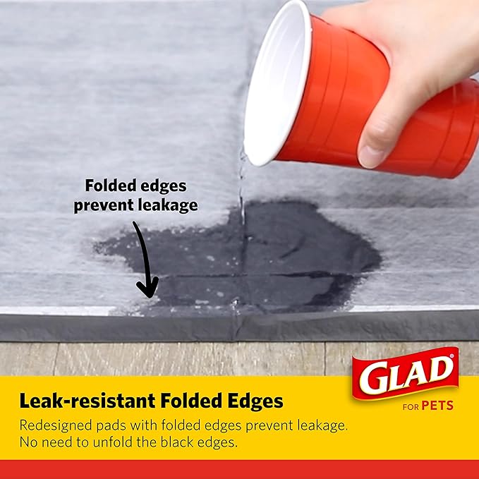 Glad for Pets Black Charcoal Puppy Pads, 23 x 23 Inch, 6-Layer Leak-Resistant Design, Activated Carbon Odor Control, Pheromone Attractant for Potty Training, 150 Count