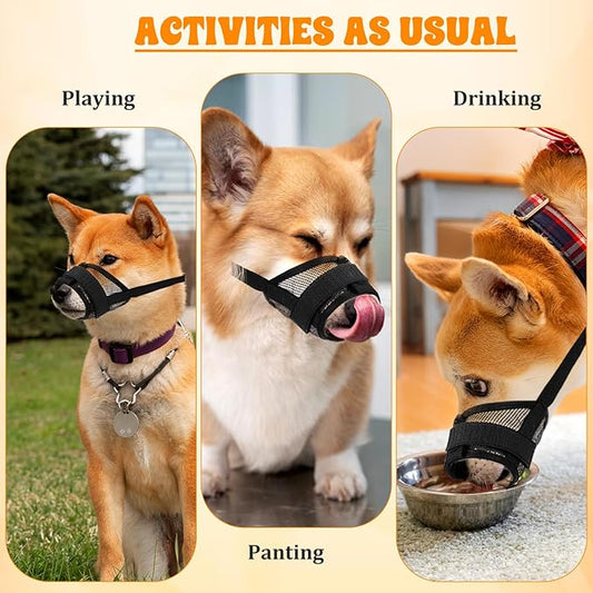 ElevateTech 3Pcs Dog Muzzle Soft Mesh Muzzle for Small Medium Large Dogs Adjustable Strap Breathable Dog Mouth Guard Anti Biting Barking Chewing Suitable Pets Walking Camping 3 Sizes (Black S M L)