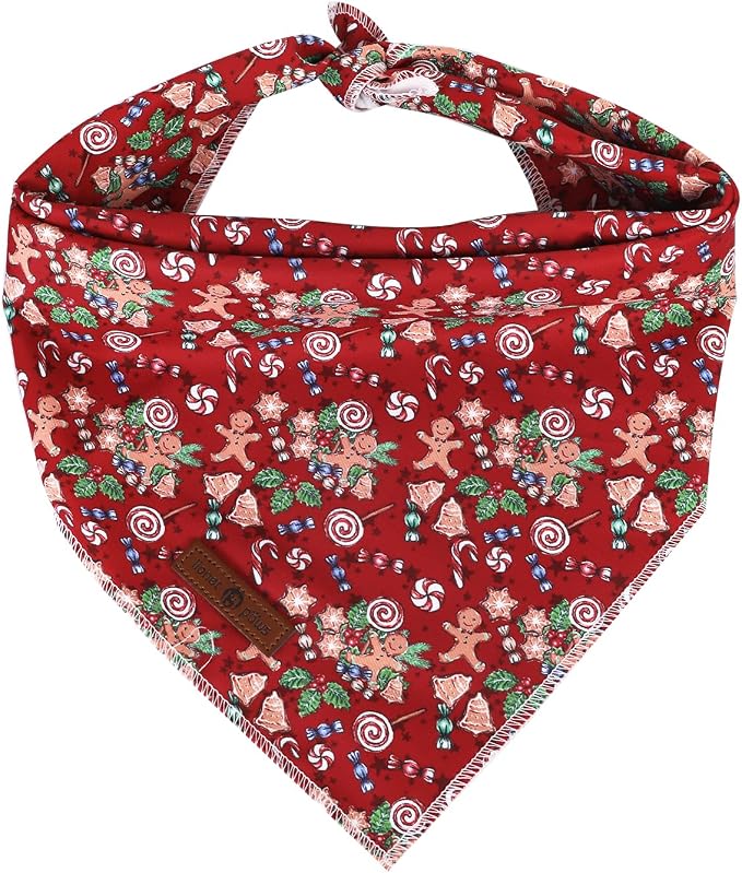 lionet paws Christmas Dog Bandana,Christmas Gingerbread Man Fabric Dogs Kerchief for Medium Large Dogs,Dog Cotton Red Triangle Bibs Scarf for Girl Boy