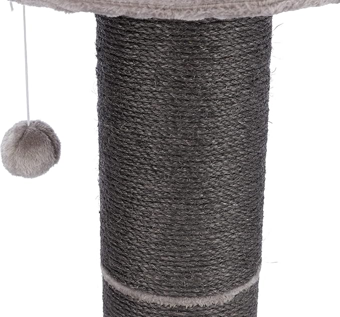 TRIXIE Pepino Cat Scratching Post 35 Inch - Cat Scratcher with Soft Fabric Covering Base and Durable Sisal Rope - with Platform Bed & Dangling Cat Toy - in Gray