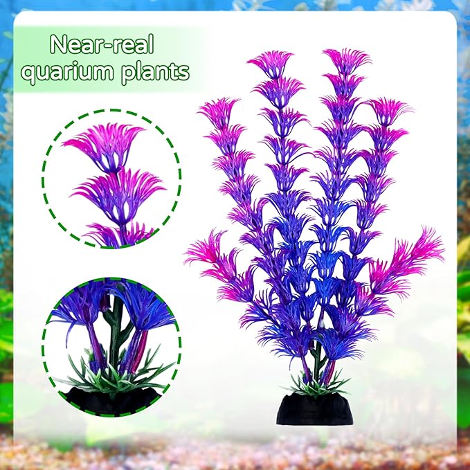 QUOZUO Fish Tank Decorations - 10 Pcs Colorful Aquarium Plants, Plastic Accessories, Mini Plants for Aquarium Decor