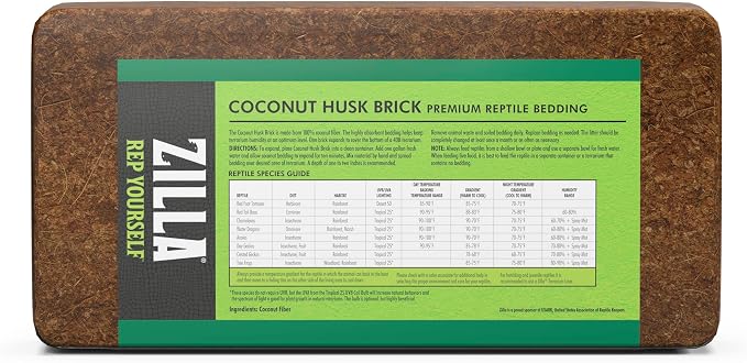 Zilla Coconut Husk Brick, Organic Bedding for Reptiles, Made with 100% Coconut Fiber, Ideal for Tropical Habitats and Egg Incubation, (Pack of 2)
