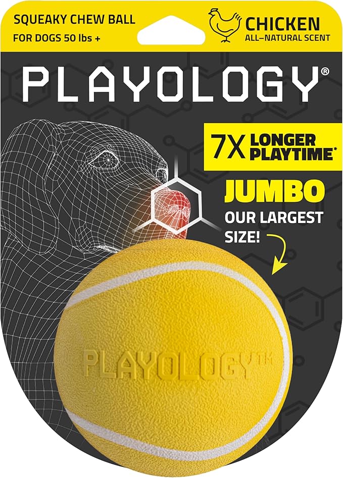 Playology Dog Toys | Squeaky Chew Ball for Large Dogs | Chicken Scented Jumbo Dog Ball | Bouncy Floating Chew Toys for Fetch