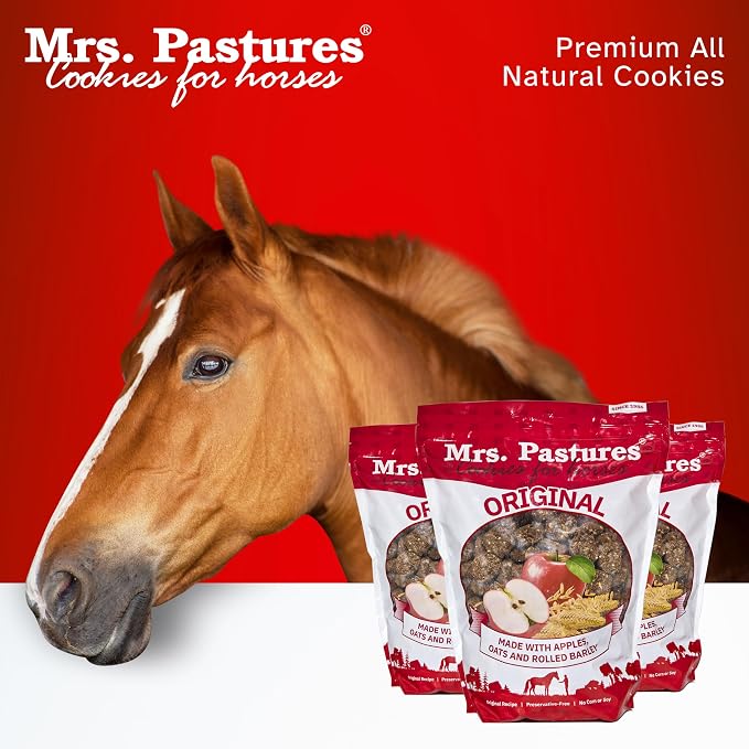 Mrs Pastures Cookies and Treats for Horses - Premium Horse Treats - Made with Apples, Oats, and Rolled Barley - Preservative Free - All Natural Ingredients - No Corn or Soy (15lb Refill Box)