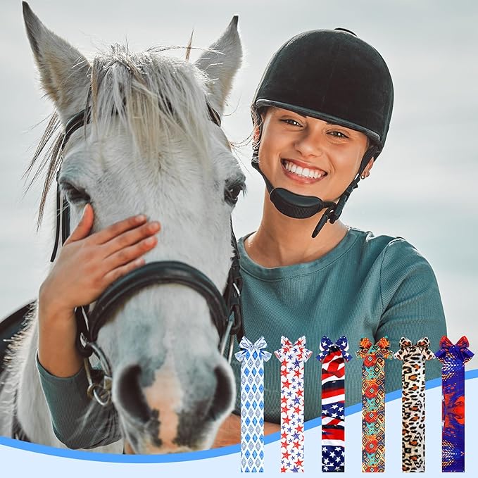 Huhumy 6 Pcs Horse Tail Bag Breathable Guard 22" Slip on Horse Care Tail Wrap 2 Strand Closure Straps Grooming Supplies to Keep from Dirt Breakage Rubbing 6 Designs(Aesthetic Style)