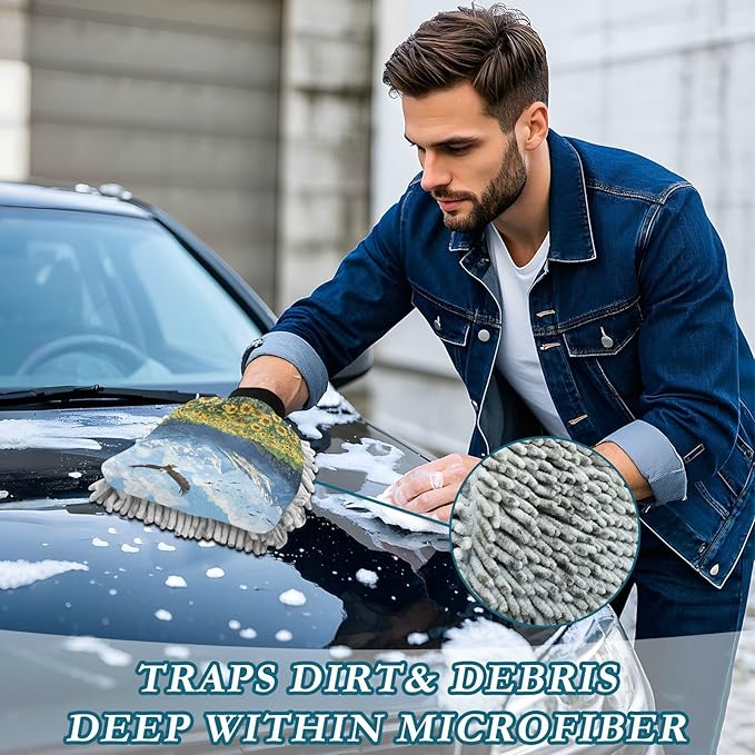 Car Wash Mitt Microfiber Wash Mitts for Car Washing Scratch-Free Cleaning Gloves Soft Non Absorbent Chenille Auto Hand Mitt Medium 2Pack Sunflowers Eagles and Blue Mountain