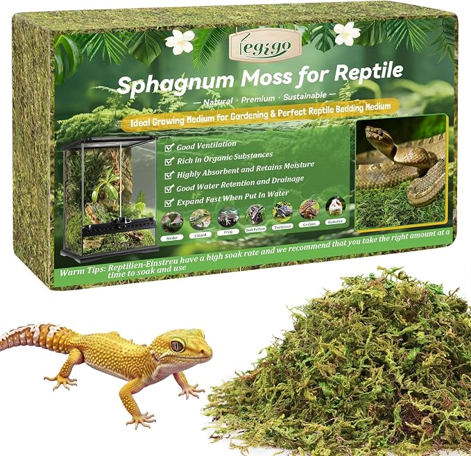 Legigo 1.3LB Sphagnum Moss for Reptile- 24 QT Natural Reptile Moss Terrarium Moss Substrate, Snake Tank Moss Peat Moss Reptile Bedding for Snake, Gecko, Ball Python, Frog and Orchids Plants