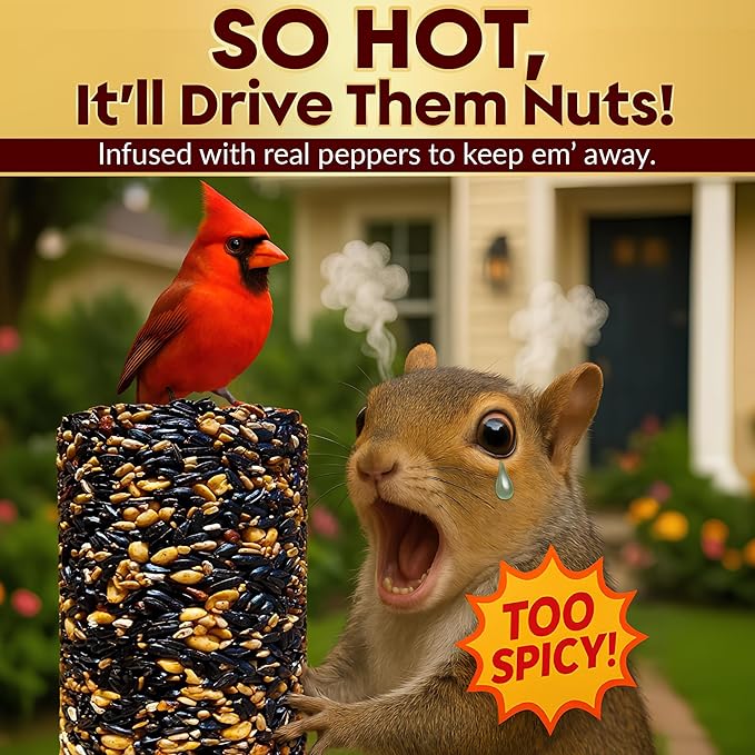 Hot Pepper Bird Seed Cylinders with Hole – Spicy Birdseed to Reduce Squirrels – Bird Seeds for Outside Wild Birds – No Mess Birdseed – Hot Birdseed, No Filler – USA Made (4" x 7.75") 2 Pack