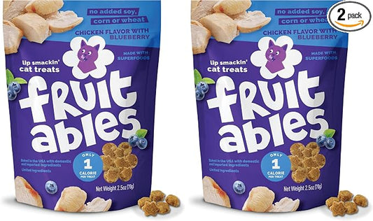 Fruitables Crunchy Low Calorie Treats Packed with Protein for Cats Healthy Free of Wheat, Corn and Soy – Made with Real Chicken with Blueberry – 2.5 Ounces (Pack of 2)