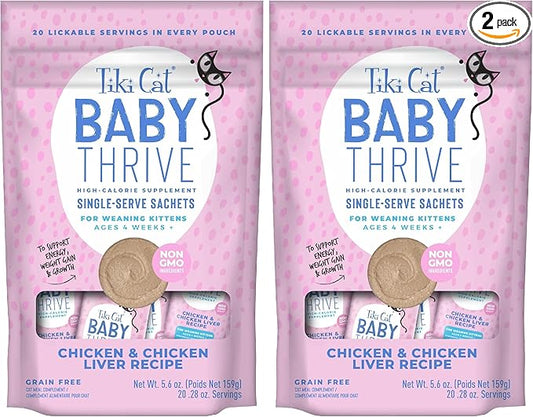 Tiki Cat Baby Thrive, Chicken & Chicken Liver Mousse, 5.6 oz. Pouch (20 Individual Servings) (Pack of 2)