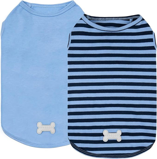 KYEESE 2Pack Dog Shirt, Soft Striped Dogs T Shirts, Lightweight Pet Tank Top, Sleeveless Dog Shirt for Small Dogs, Stretchy Comfortable Pet Vest, Dark Blue, XL
