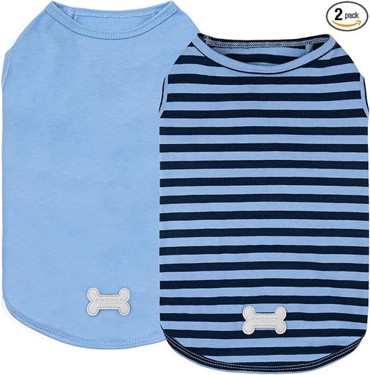 KYEESE 2Pack Dog Shirt, Soft Striped Dogs T Shirts, Lightweight Pet Tank Top, Sleeveless Dog Shirt for Small Dogs, Stretchy Comfortable Pet Vest, Dark Blue, Large