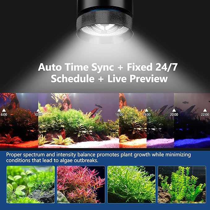 fishkeeper Aquarium Clip-On Stream Light with Auto Time Sync & 24/7, Full Spectrum LED Fish Tank Lights with 9 Colors, Set Any Timer & 1-100% Dimming, Adjustable Clamp for Freshwater Plants Tanks 100W