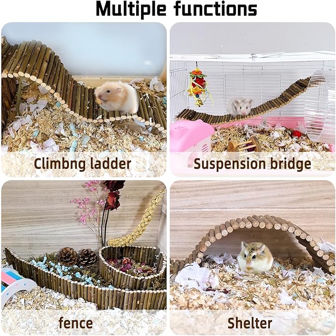 Rat Bendy Long Suspension Bridges Hamster Climbing Ladder Flexible Wooden Bridge for Dwarf Hamster Sugar Glider Rodents Mouse(1PCS)