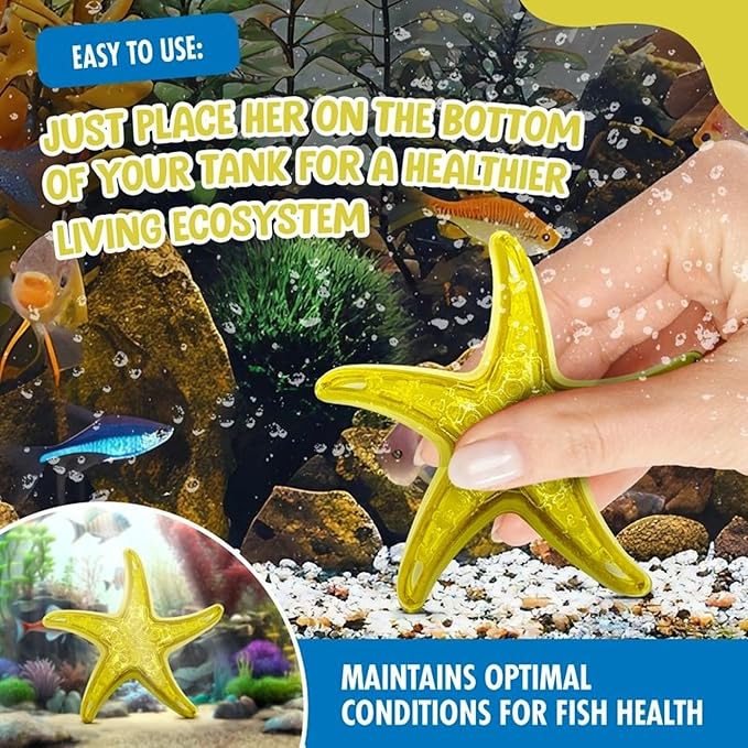 Sandy The Bio-Support Starfish - 1 Pack, Yellow- Promotes A Healthy Balanced Aquarium Ecosystem, Probiotic Growth, Tank Environment Control