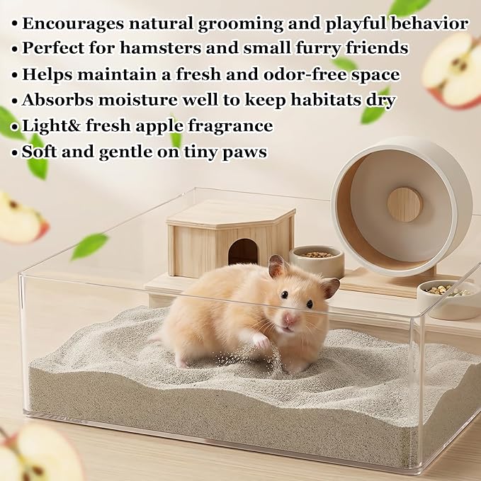 Sukh 14OZ Hamster Desert Sand - Coarse Play Bedding Sand for Hamster Gerbil Chinchilla Guinea Pig Reptile Chicken Bird, Cage Accessories Fish Tank Odor Control Digging Pee Sand, Apple Scent