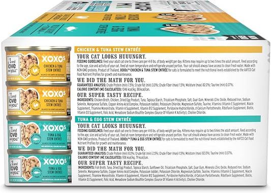 I AND LOVE AND YOU XOXOs Wet Cat Food - Chicken + Tuna Stew Variety Pack - Grain Free, Filler Free, 3oz Pack of 12 Cans