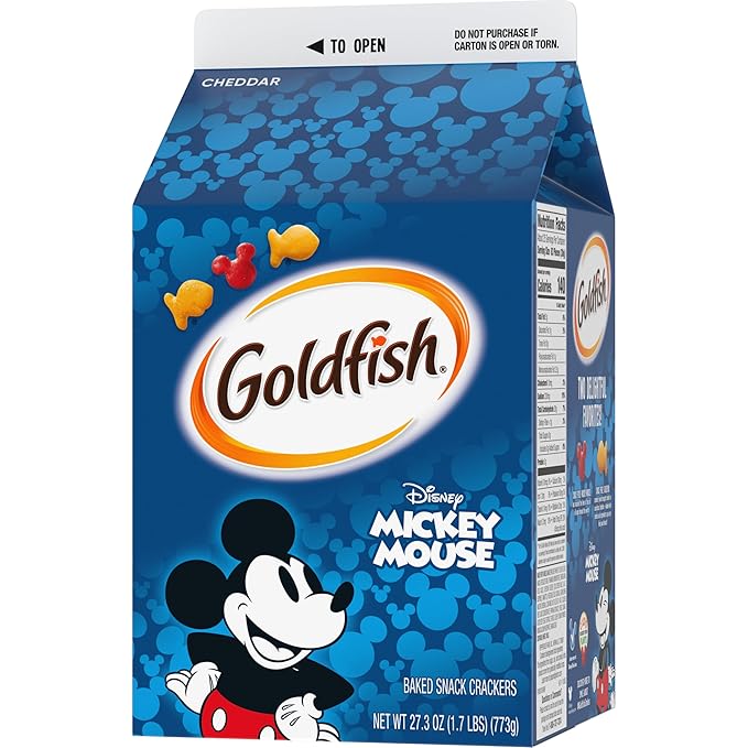 Goldfish Disney Mickey Mouse Cheddar Crackers, Snack Crackers, 27.3 oz carton (Pack of 2)