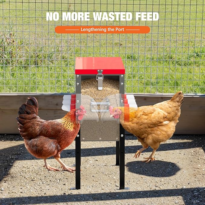 Chicken Feeders,47 lb Capacity 6 Port Automatic Chicken Feeder, Metal Chick Feeder with Locking Lid and Legs, Chicken Feeder for Chickens, Ducks, Geese