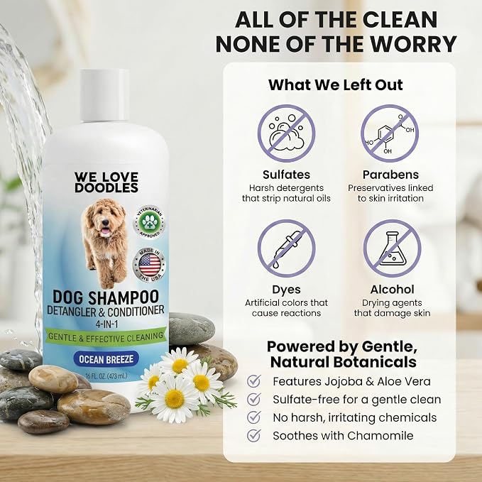 We Love Doodles Dog Detangler Spray - Leave-in Conditioner for Dogs - Dog Detangling Spray - Dematting Spray for Dogs - Tangle Remover - Made in The USA (Detangler & Shampoo (Ocean Breeze))