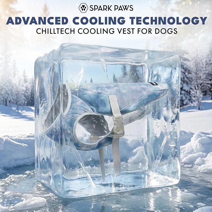 Spark Paws Dog Cooling Vest - SPF 50 UV Sun Protection - Summer Heat Relief Gear for Dogs, Lightweight, Evaporative Cooling - Dog Anxiety Relief Vest During Hot Days - Ice Blue, Medium