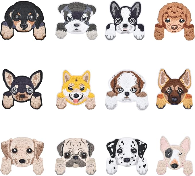 Cute Embroidered Dog Patches - 12pcs Iron On Patches for Clothes, Jackets, Backpacks - Sew On Patches - Perfect Iron On Patches for Kids - Trendy Jacket & Backpack Patches